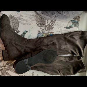 Knee high grey suede boots